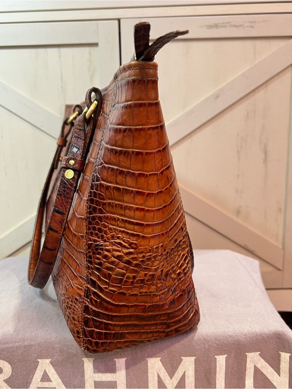 BRAHMIN Medium Asher Pecan Melbourne croc-embossed leather tote Gold hardware - Picture 4 of 15